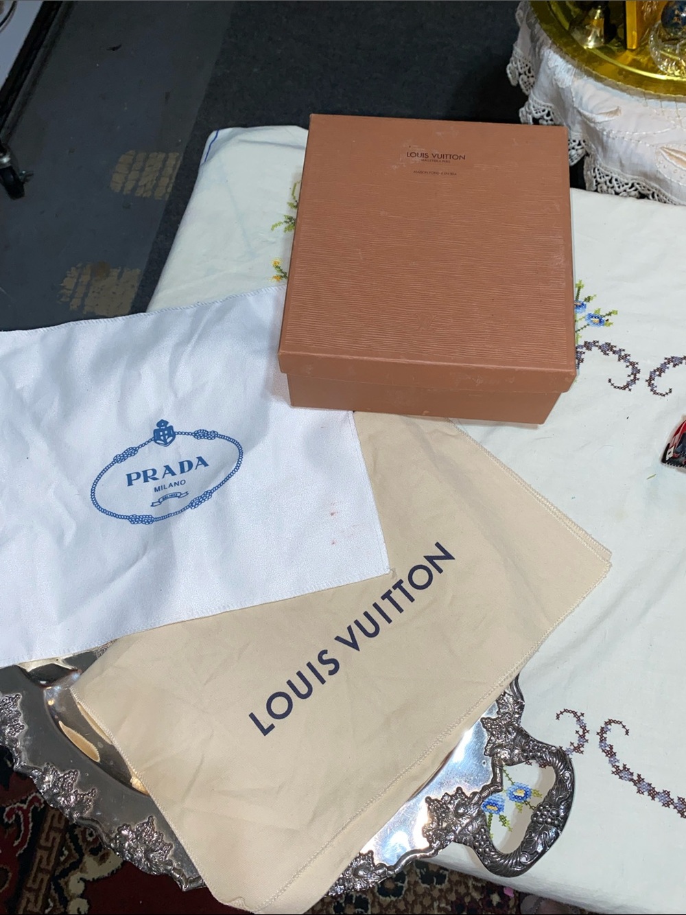 Louis Vuitton Dust Bag, LV Box and Prada Dust Bag